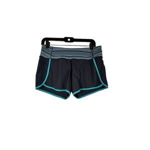 Lululemon Athletic Running ShortsBlack Turquoise Waistband Zip Pocket Activewear